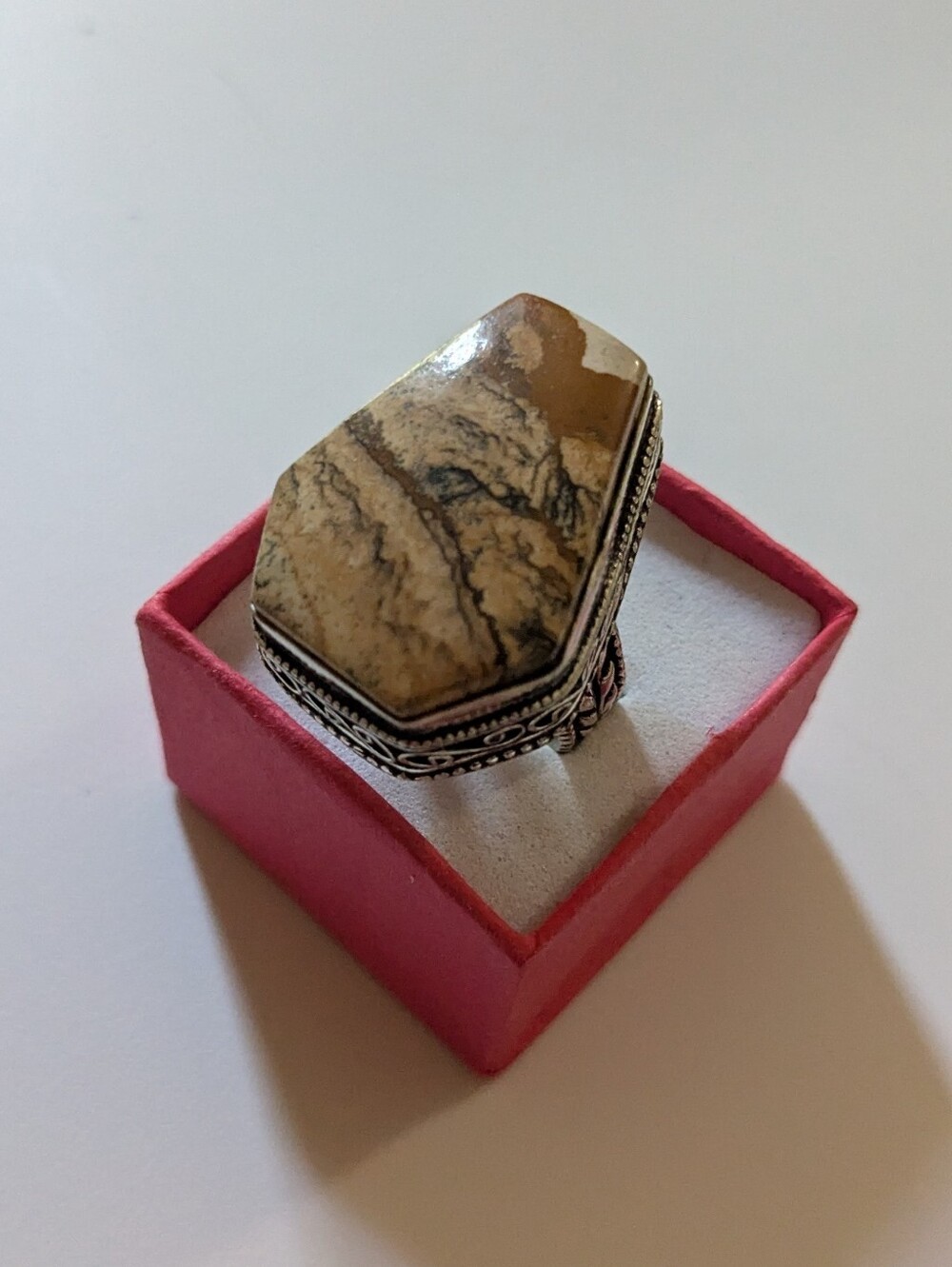 Handcrafted High-Profile Coffin-Cut Picture Jasper Ring (9)